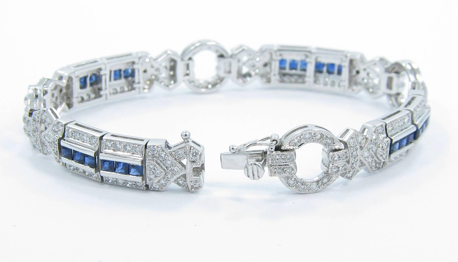 Women's or Men's Sapphire Diamond Gold Bracelet  For Sale