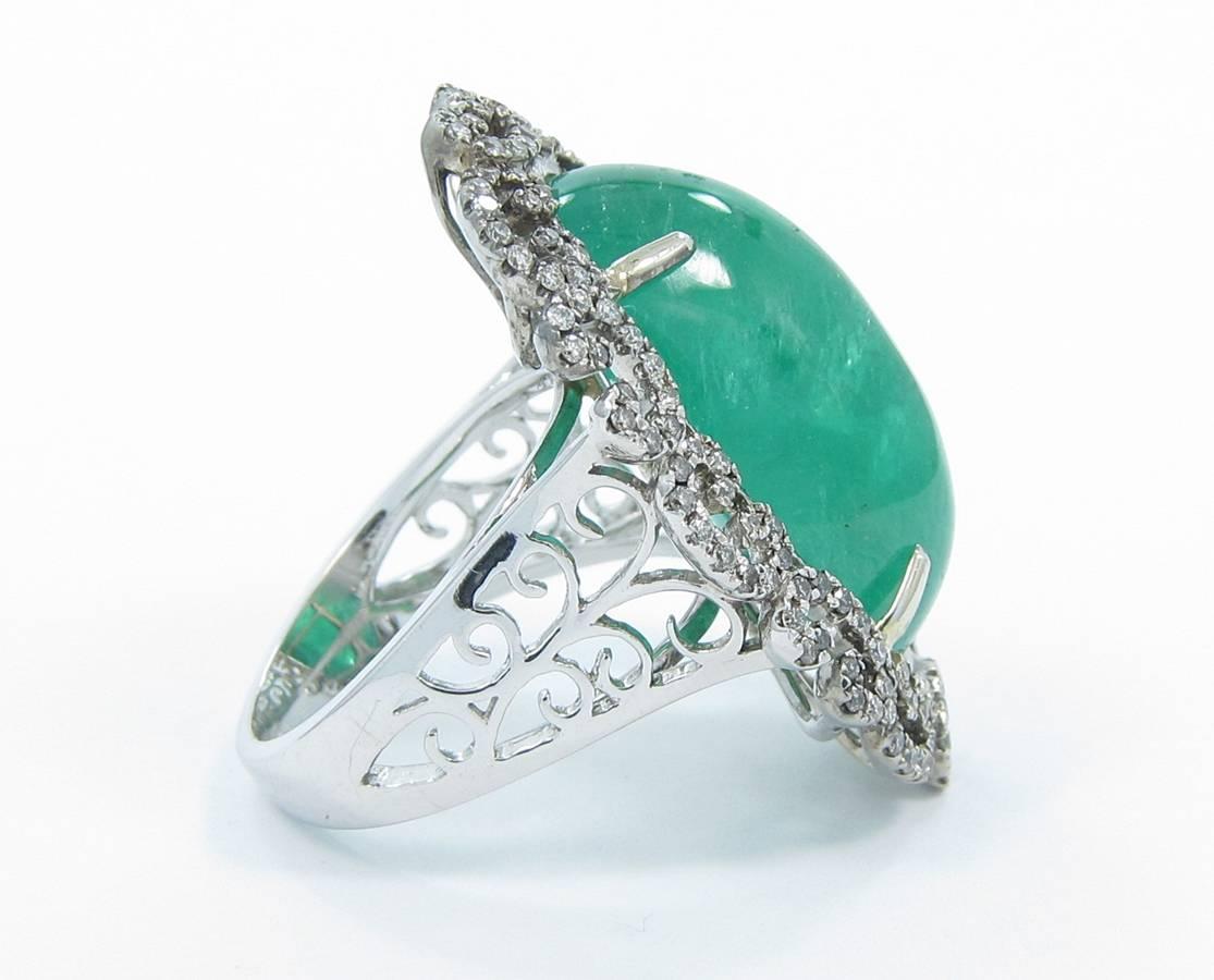 Men's 20.45 Carat Cabochon Emerald Diamond Gold Ring For Sale