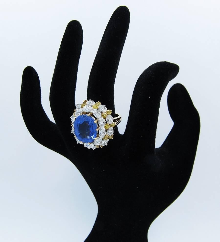 Oscar Heyman Natural Ceylon Sapphire Diamond Gold Ring For Sale 3