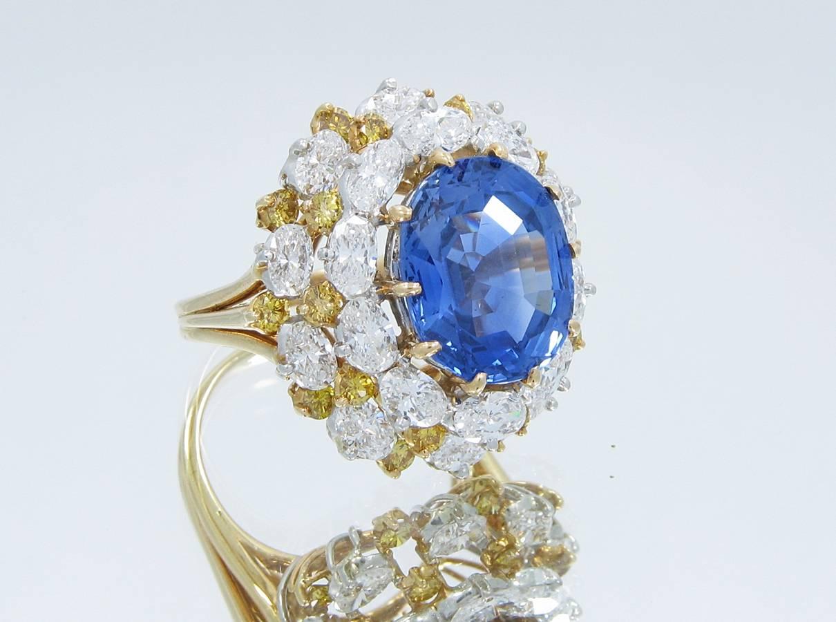 Oscar Heyman Natural Ceylon Sapphire Diamond Gold Ring For Sale 4