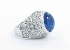 21.60 Carat Blue Star Sapphire Diamond Gold Ring