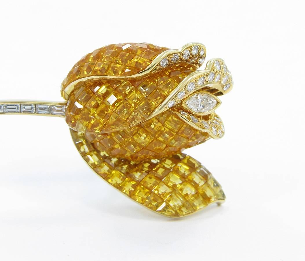 Up for sale is this extravagant, One of a Kind, LeVian Rose brooch custom created with 48cts of yellow sapphires and 2.25cts of diamonds. The craftsmanship used in creating this Rose brooch is out of this world. Every detail, every stone