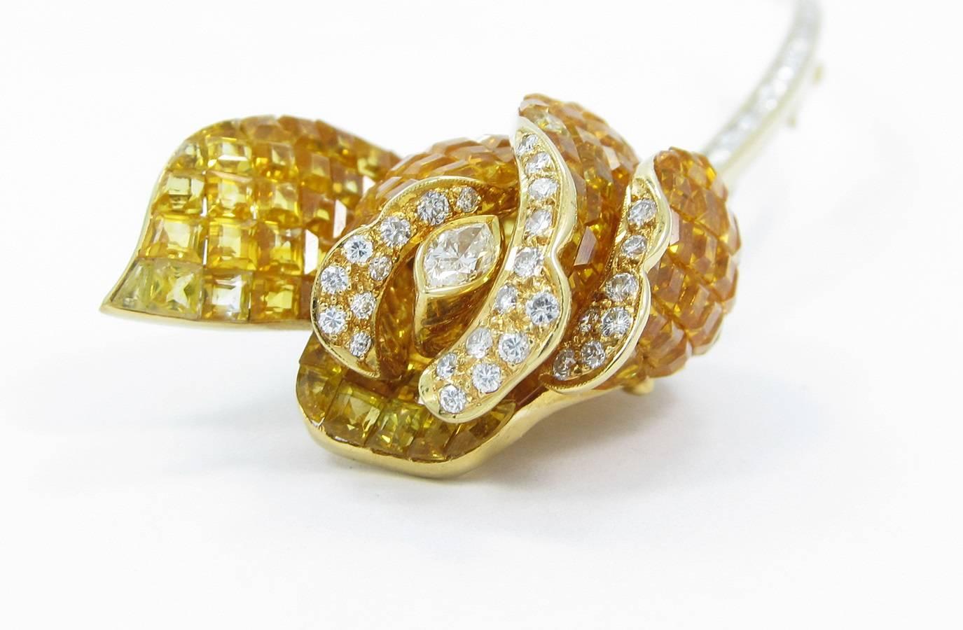 Women's or Men's LeVian Yellow Sapphires Diamonds Gold Flower brooch