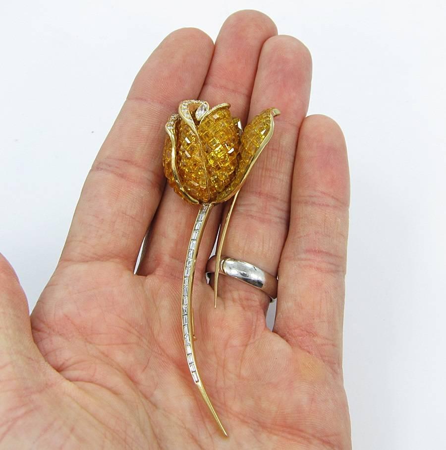 LeVian Yellow Sapphires Diamonds Gold Flower brooch 3