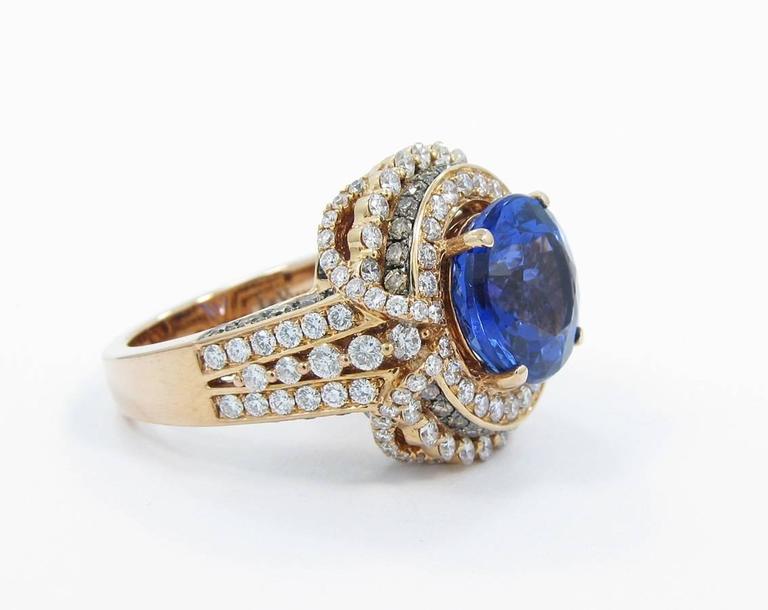 LeVian 5.96 Carat Tanzanite Chocolate and White Diamonds Gold Ring at