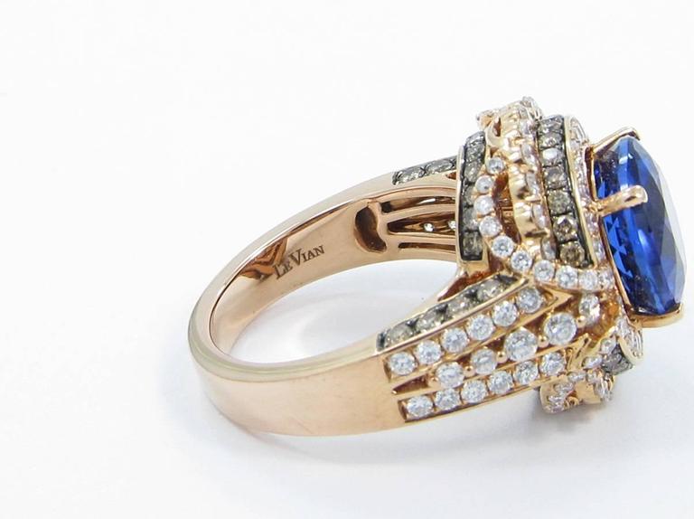 LeVian 5.96 Carat Tanzanite Chocolate and White Diamonds Gold Ring at