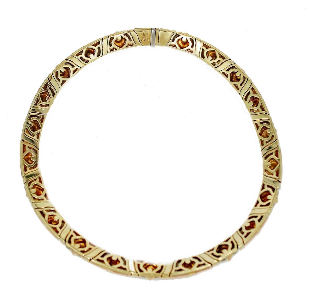 18K Tri-Color Bulgari Necklace Stamped Bvlgari 2337AL.  Beautifully made and signed. 
