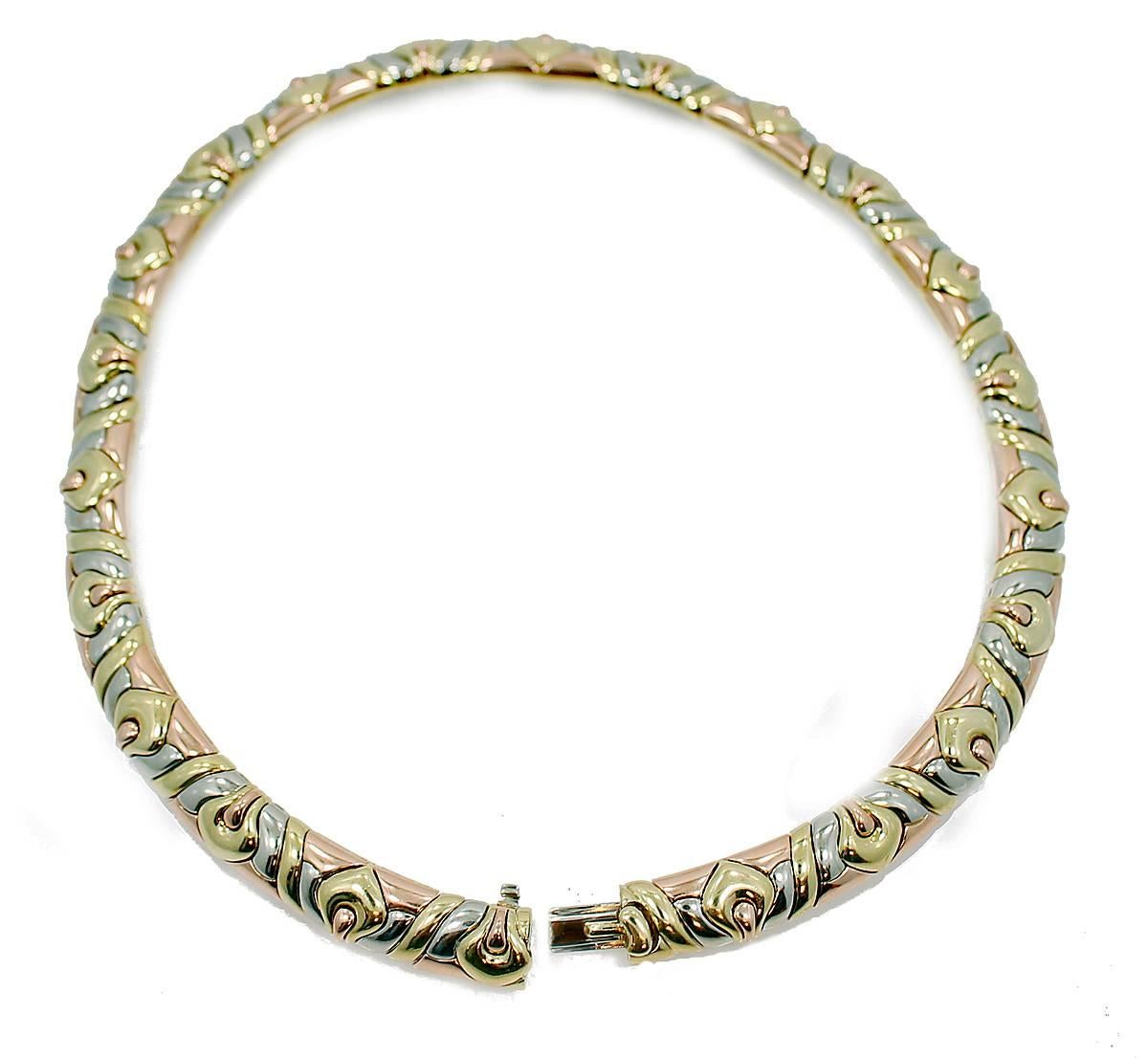 Women's or Men's Bulgari Three Color Gold Necklace For Sale