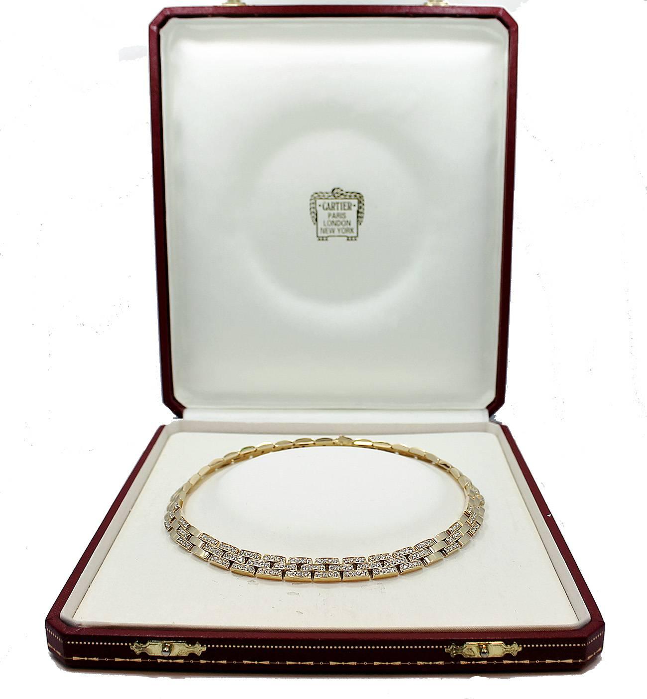 Cartier Maillon Panthere Three Row Diamond Gold Necklace 2