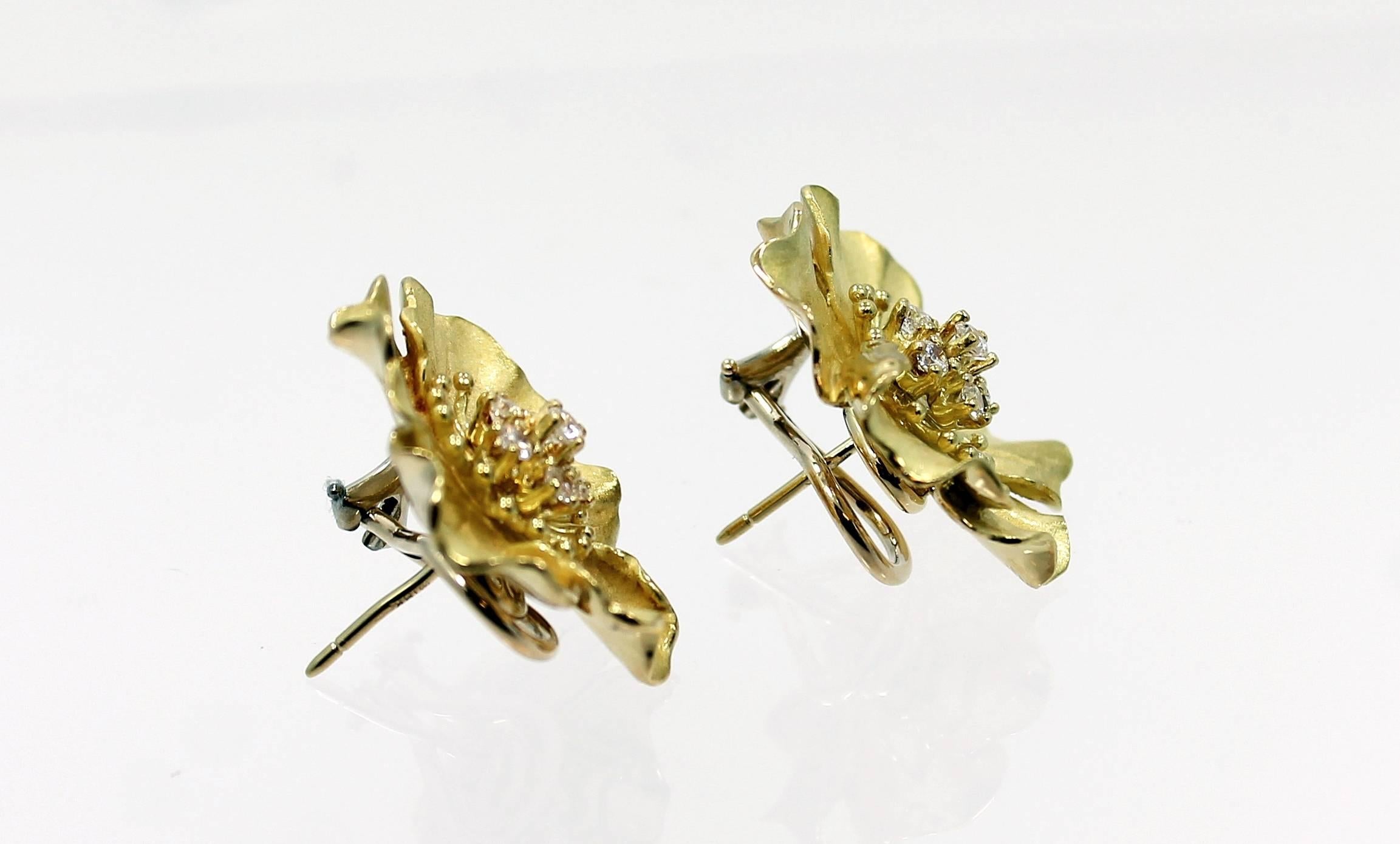 Tiffany & Co. Diamond Gold Alpine Rose Earrings In Excellent Condition For Sale In Naples, FL