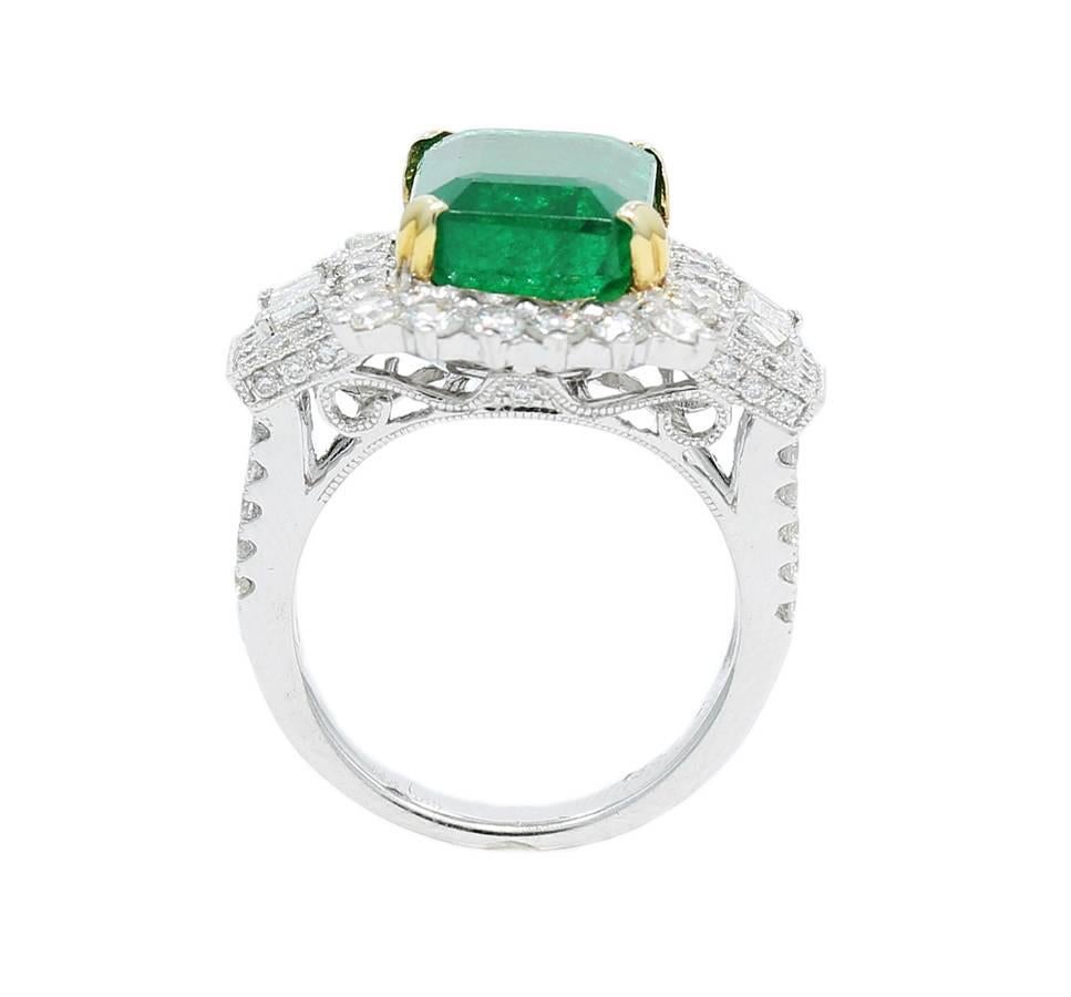 6.65 Carat Emerald Diamond Two Color Gold Ring In New Condition For Sale In Naples, FL