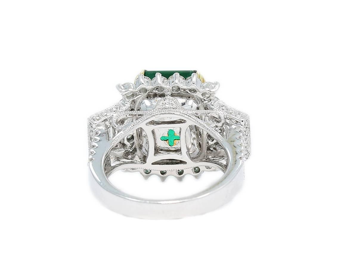 6.65 Carat Emerald Diamond Two Color Gold Ring For Sale 1