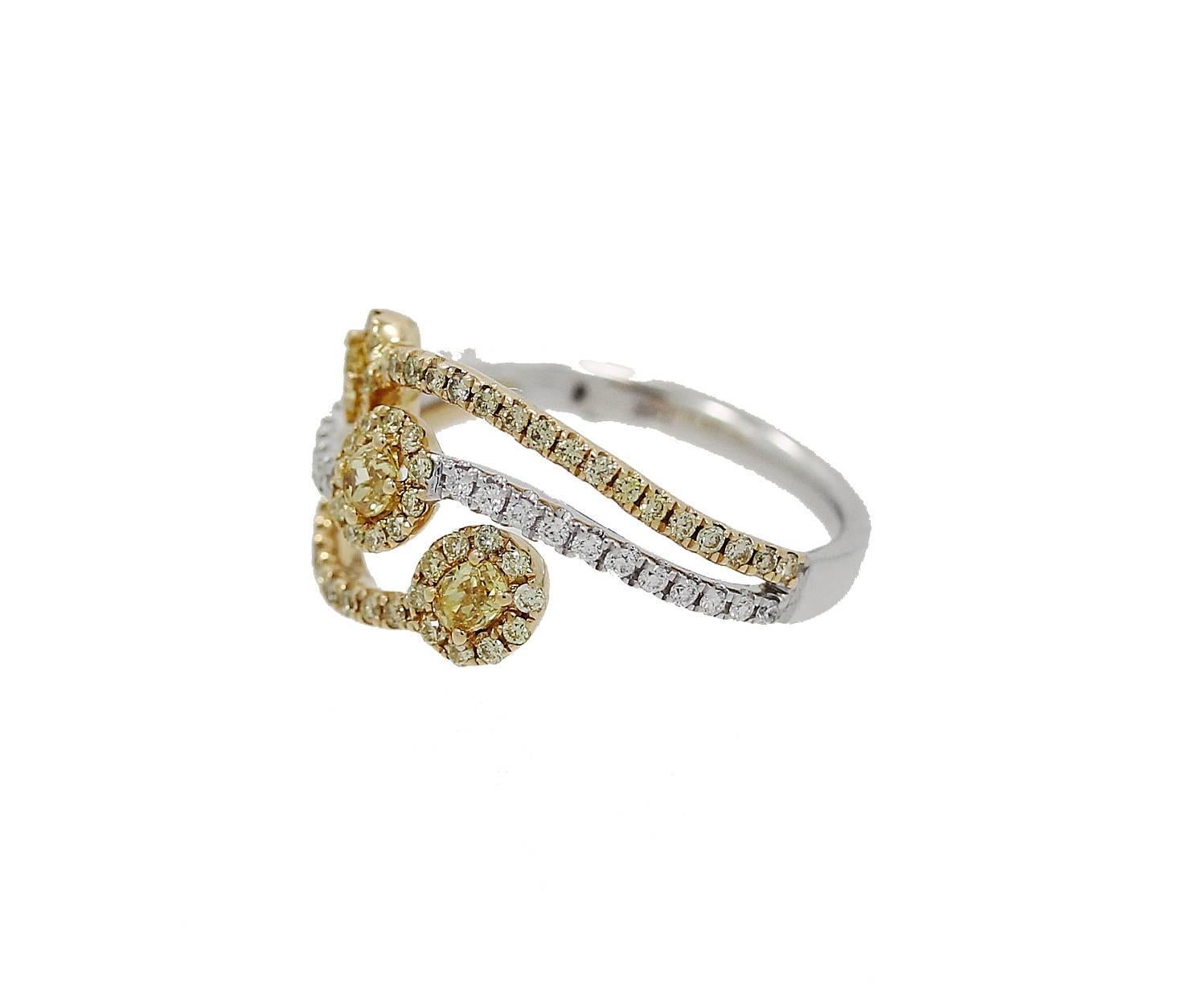 Fancy Yellow Diamond Two Color Gold Ring In New Condition For Sale In Naples, FL