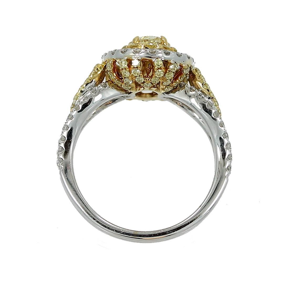 Oval Fancy Intense Yellow Diamond Two Color Gold Ring For Sale 1