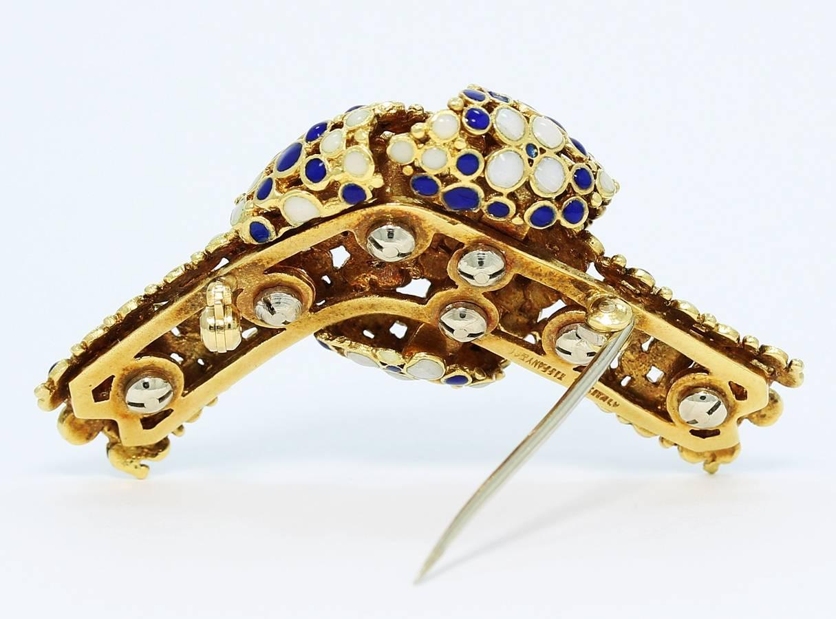 Tiffany & Co. White and Blue Enamel Gold Pin In Excellent Condition For Sale In Naples, FL