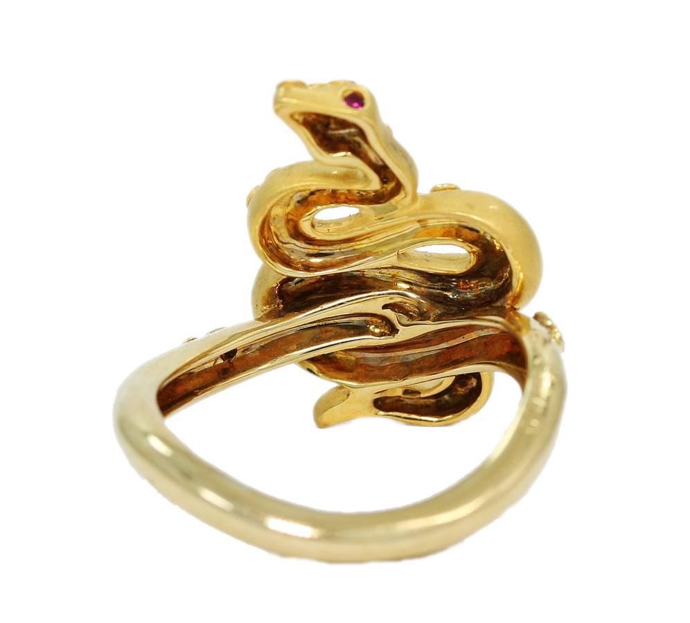 Women's or Men's Carrera y Carrera Ruby Diamond Gold Serpent Snake Ring For Sale