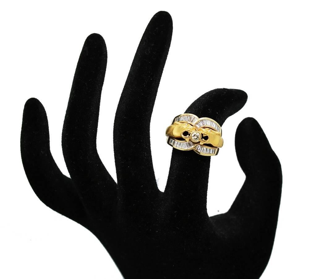 Carrera y Carrera Double Head Panther Yellow Gold Ring with Diamonds For Sale 1