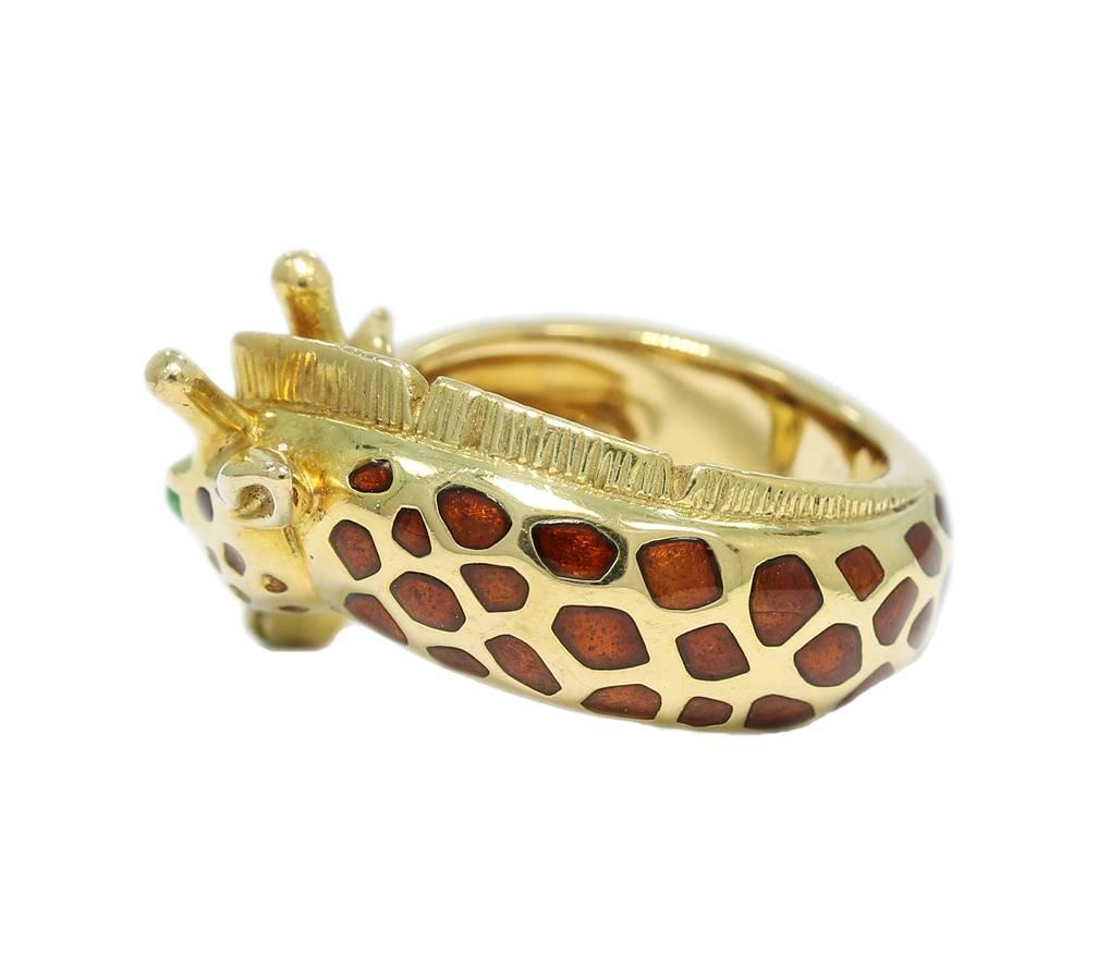 Hermes Gold Giraffe Ring with Polychrome Enamel In Excellent Condition For Sale In Naples, FL