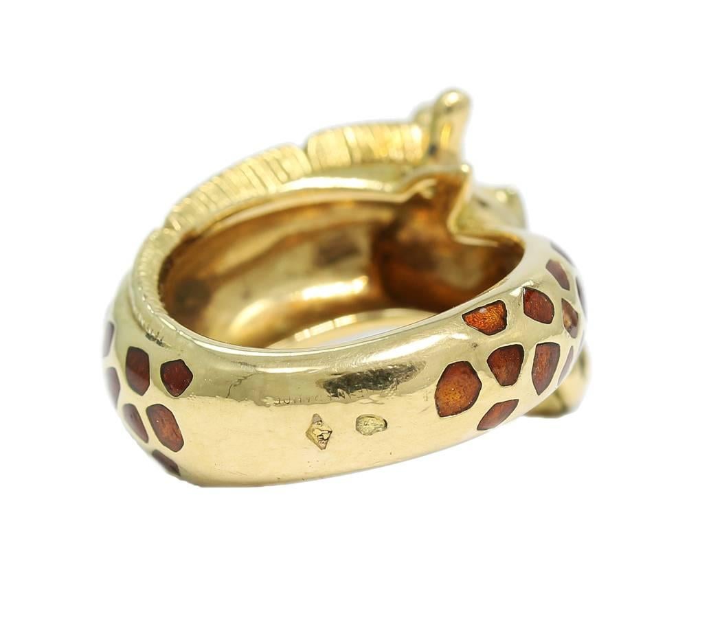 Women's or Men's Hermes Gold Giraffe Ring with Polychrome Enamel For Sale