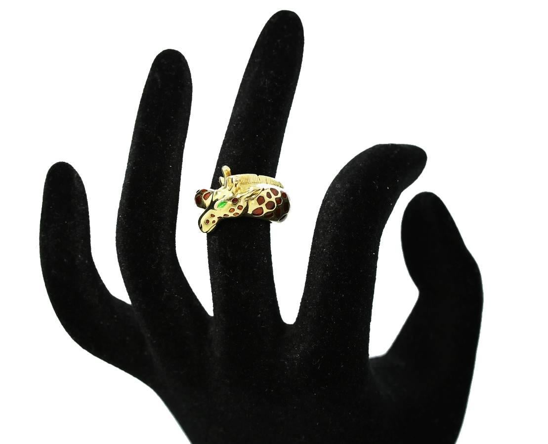 Hermes Gold Giraffe Ring with Polychrome Enamel For Sale 3