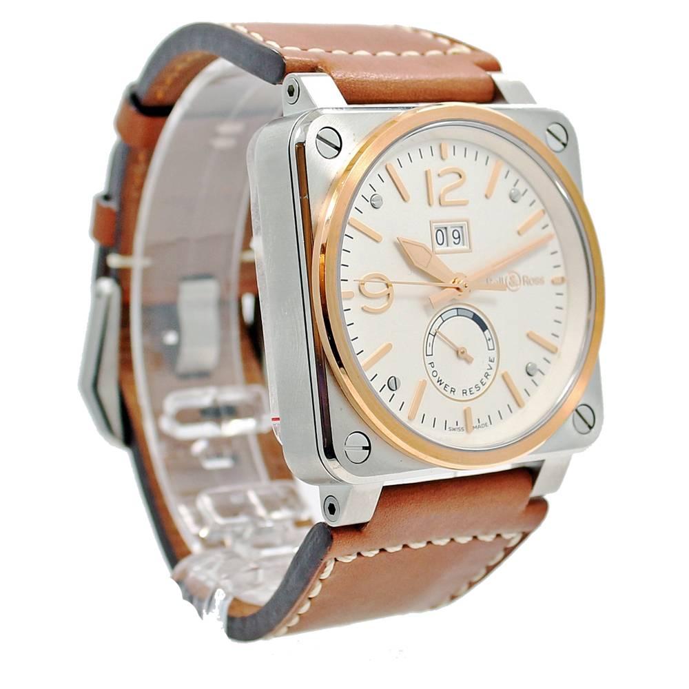 Bell & Ross Rose Gold Stainless Steel Wristwatch Ref BR03-90  In New Condition For Sale In Naples, FL