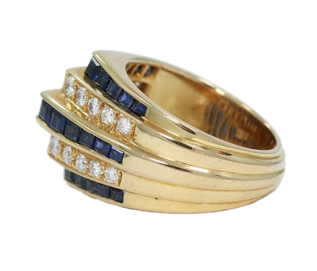 Oscar Heyman Sapphire Diamond Gold 3 Tier 5 Row Ring In Excellent Condition For Sale In Naples, FL