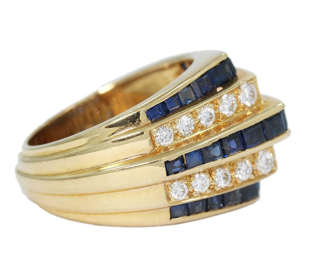 Women's Oscar Heyman Sapphire Diamond Gold 3 Tier 5 Row Ring For Sale