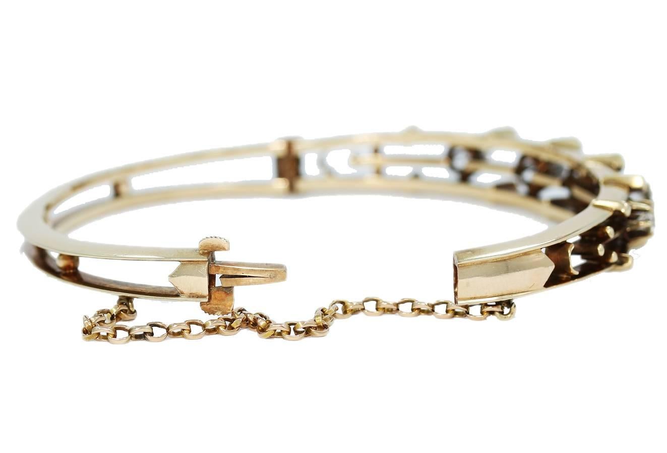 Women's or Men's Old Mine Cut Diamond Gold Bangle Bracelet For Sale