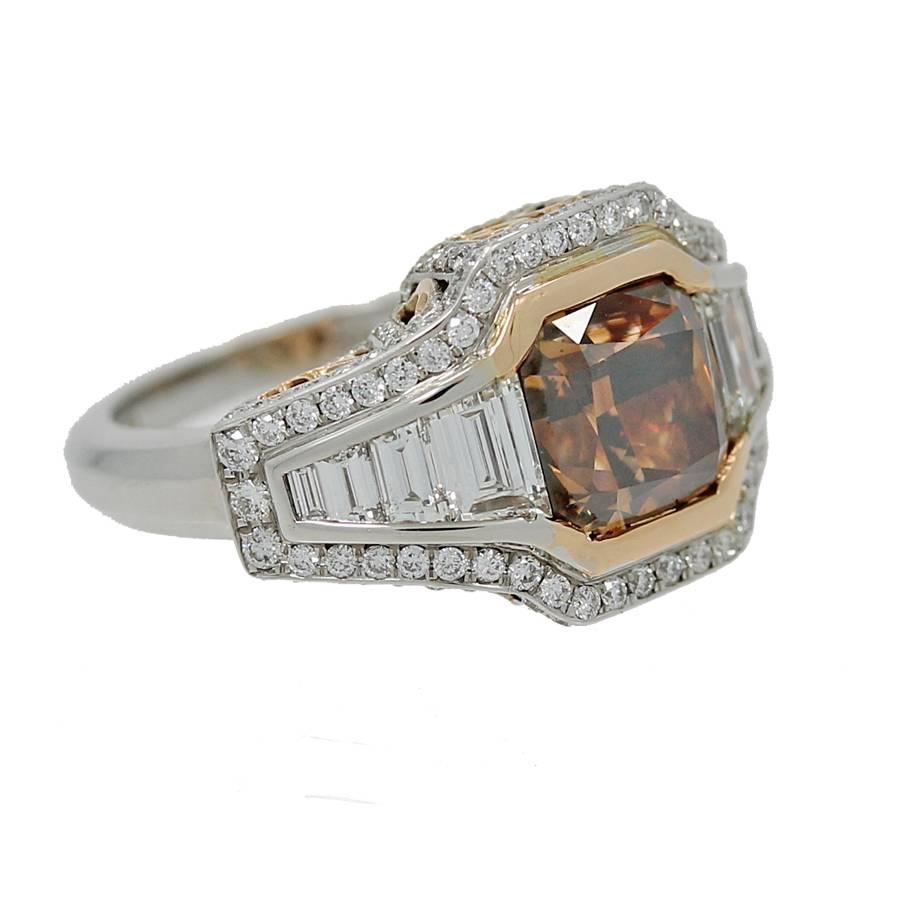 18K Gold Ring with Fancy Range Brown Cshion Cut Diamond GIA Report In New Condition For Sale In Naples, FL