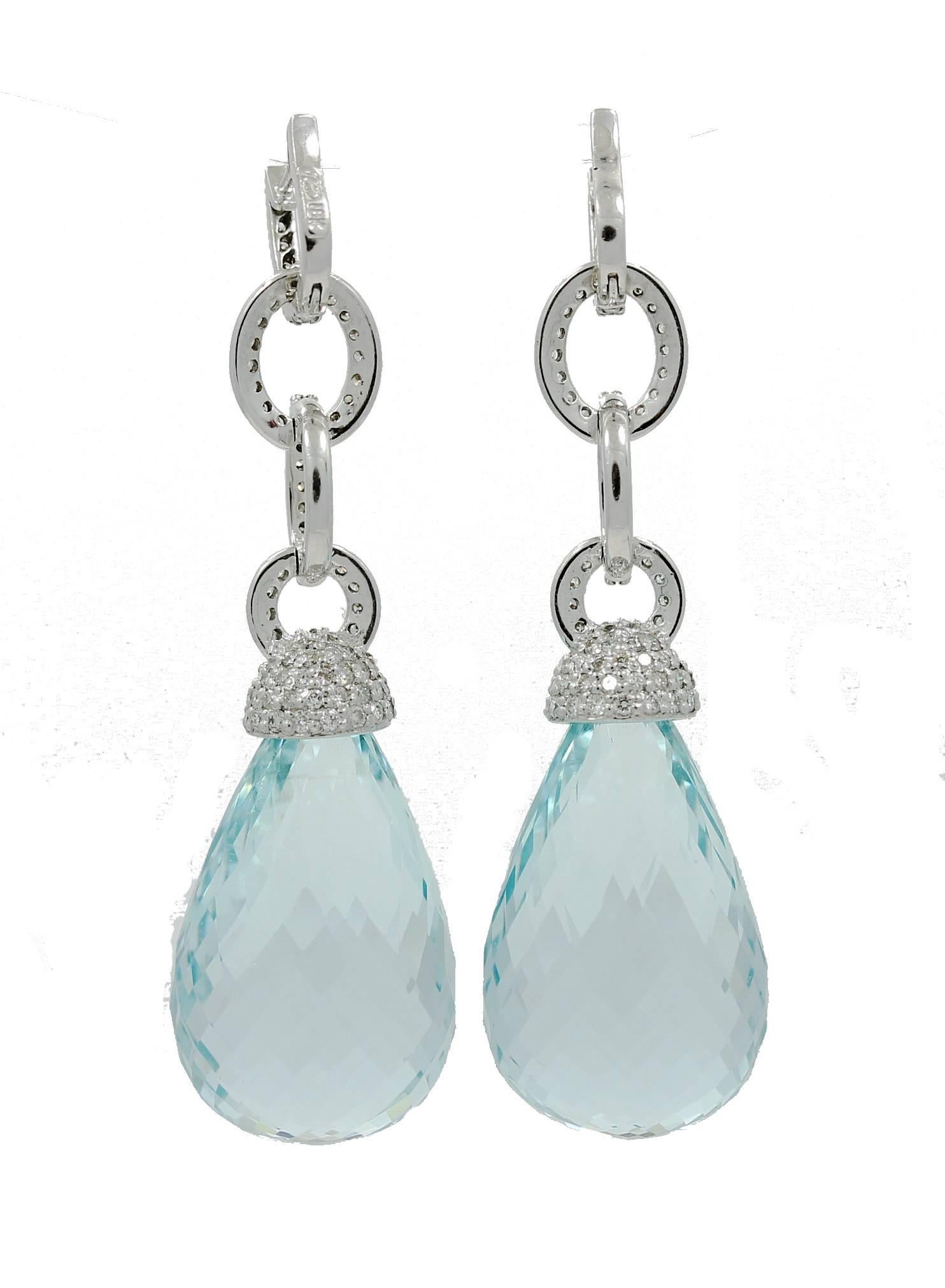 Aquamarine Diamond Gold Earrings In New Condition For Sale In Naples, FL