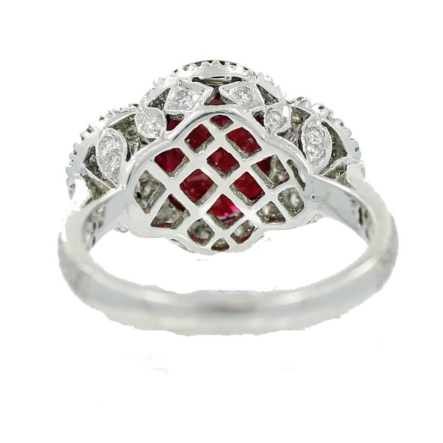Women's 18K White Gold Ring with Oval Heated Burma Ruby and Diamonds For Sale