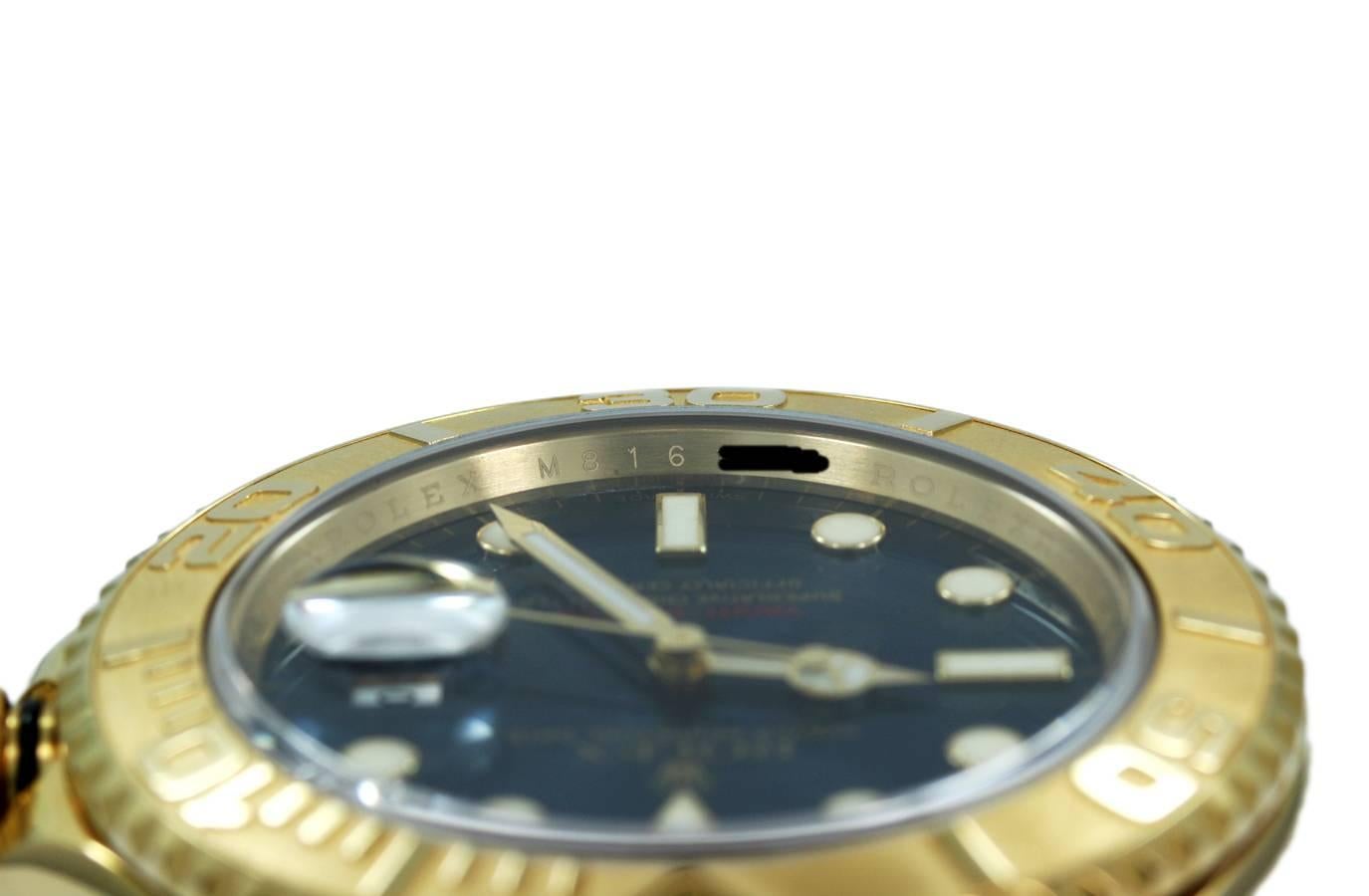 Rolex Yachtmaster Blue Dial 16628 Yellow Gold 2007 Box, Papers and Card For Sale 4