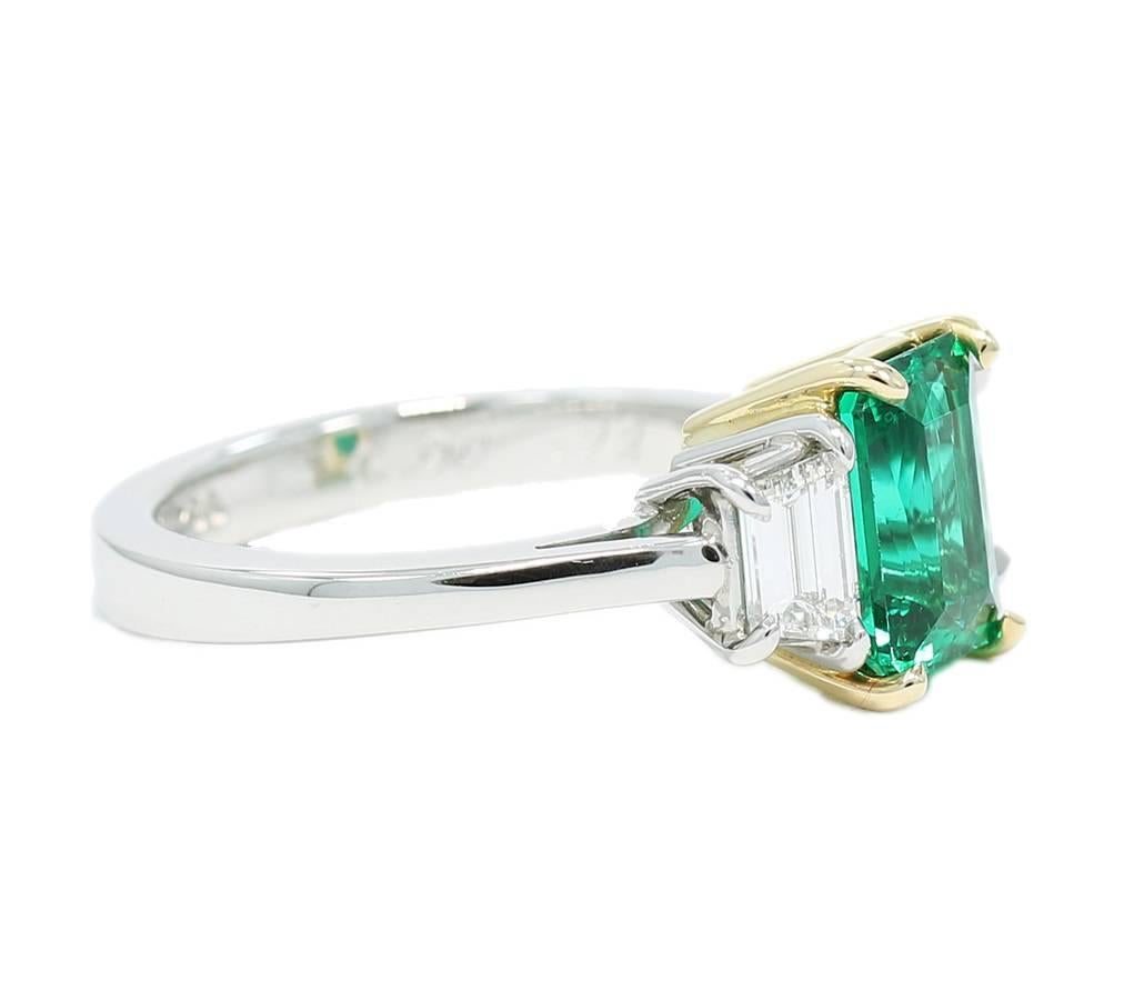 1.90 Carat AGL Emerald and Diamond Engagement Ring In Excellent Condition For Sale In Naples, FL