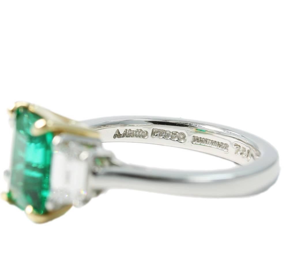 Women's 1.90 Carat AGL Emerald and Diamond Engagement Ring For Sale