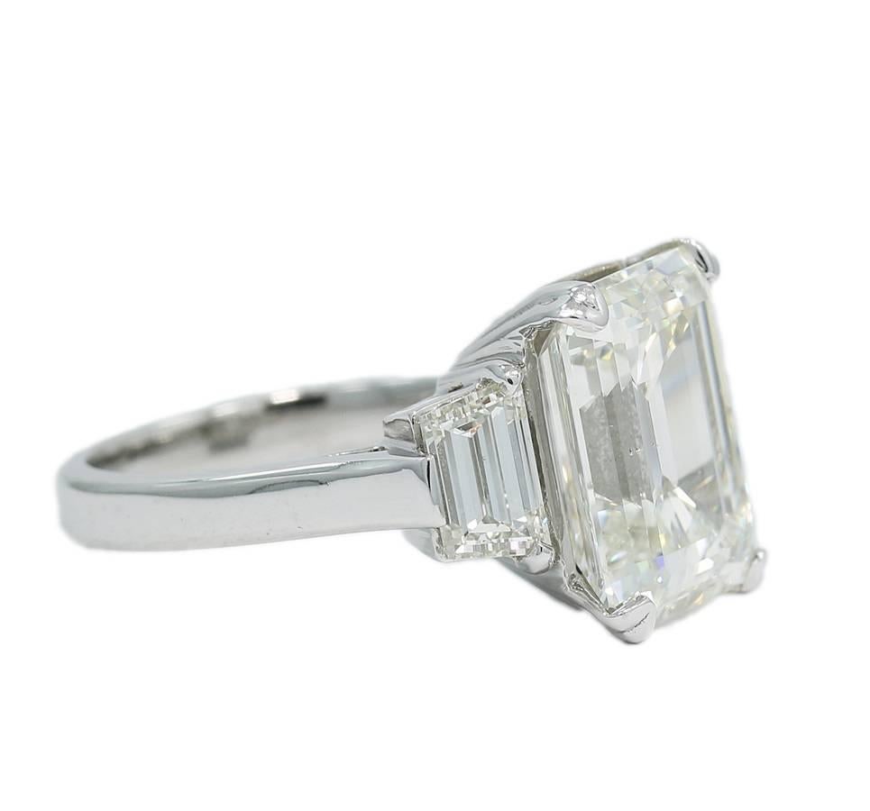 Women's 7.00 Carat GIA Emerald Cut Diamond Three-Stone Engagement Ring For Sale
