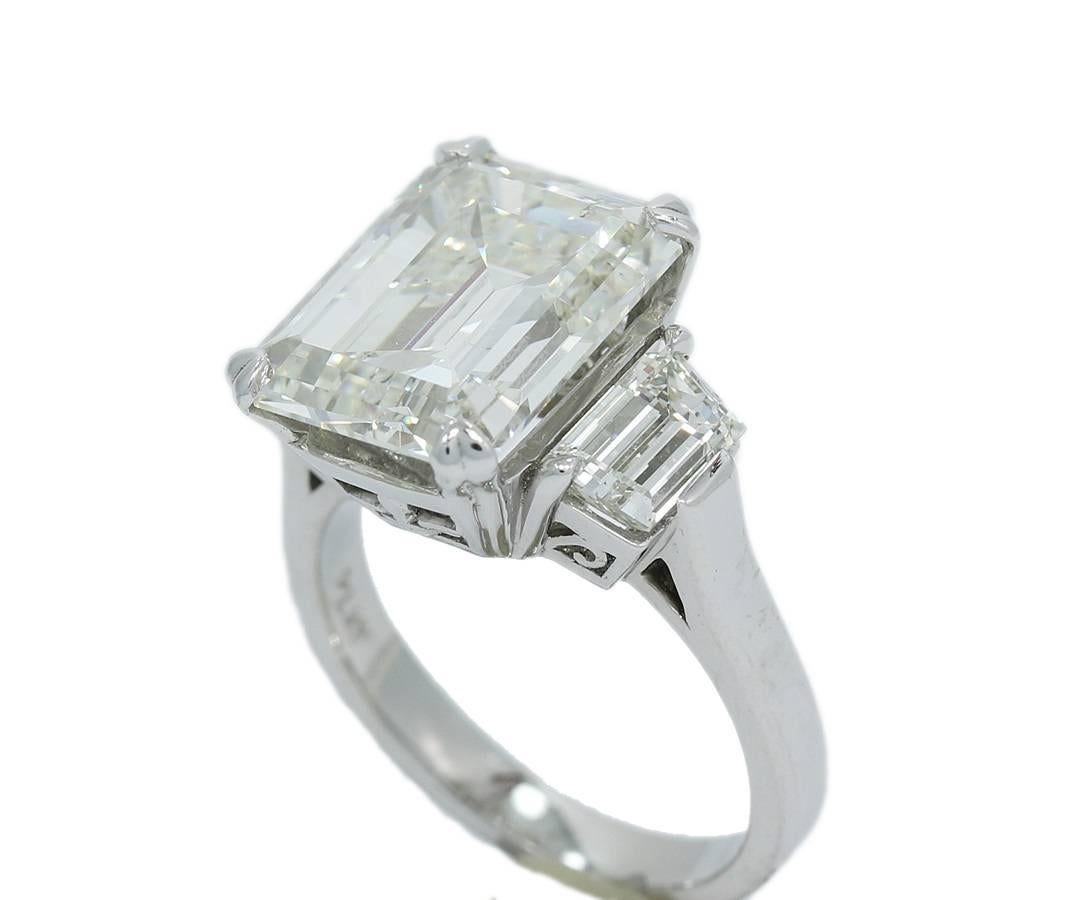 7.00 Carat GIA Emerald Cut Diamond Three-Stone Engagement Ring For Sale 1