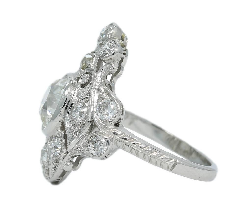 Art Deco Old European Cut Diamond Platinum Ring In Good Condition In Naples, FL