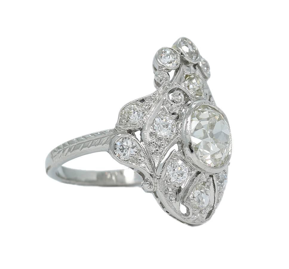Women's Art Deco Old European Cut Diamond Platinum Ring