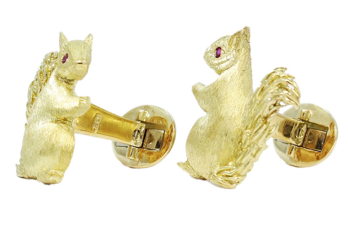 Gold Squirrel Cufflinks with Ruby Eyes In New Condition For Sale In Naples, FL
