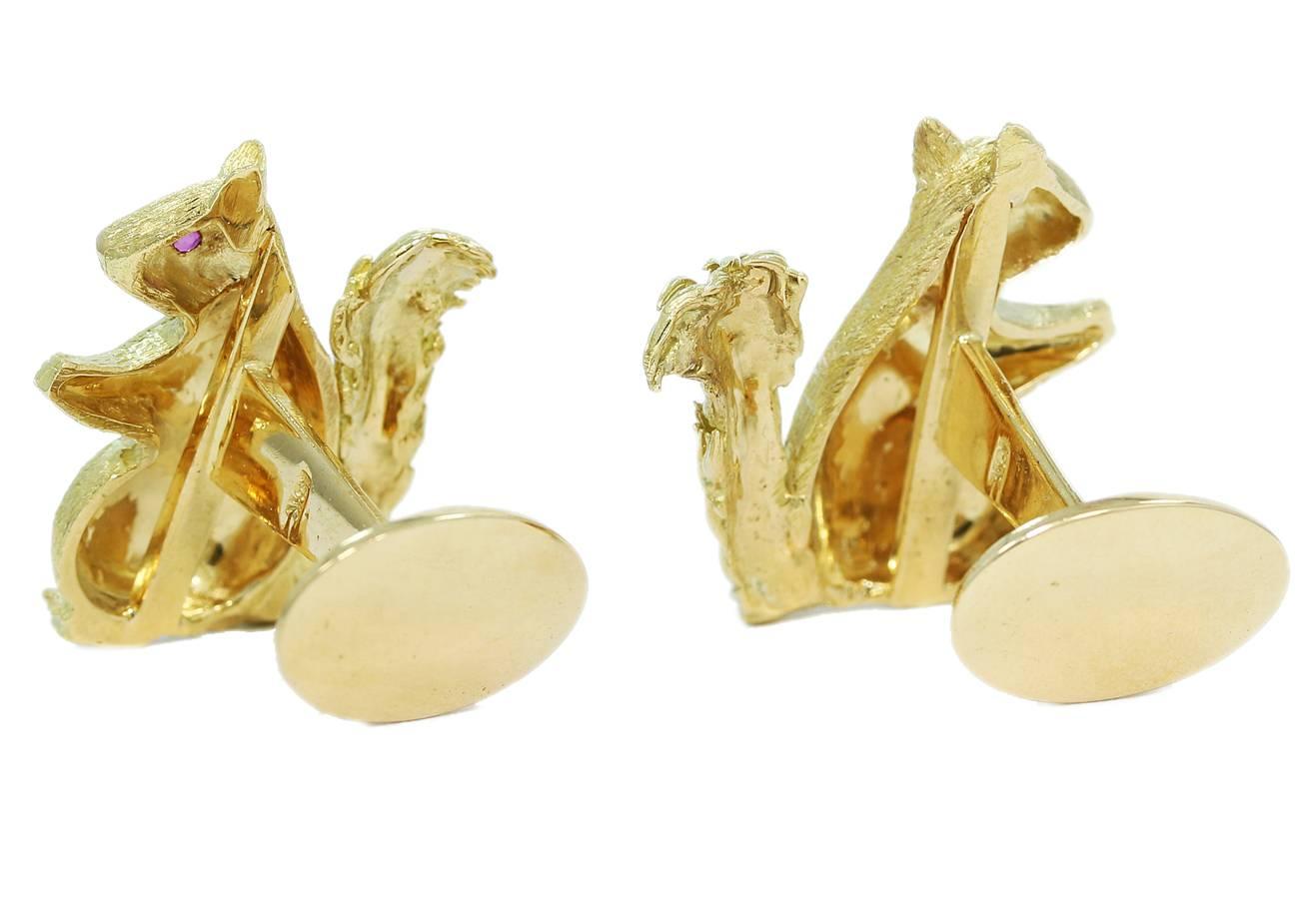 Men's Gold Squirrel Cufflinks with Ruby Eyes For Sale