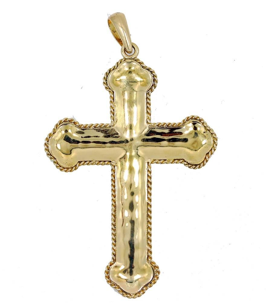 18K Yellow Gold Antique Cross Pendant with Black Onyx, Three Cabochon Rubies and Three Cabochon Emeralds. The Pendant is 3.25 inches long and in excellent condition. 