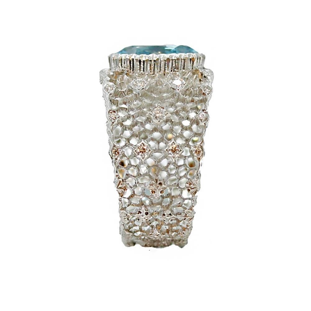 Women's or Men's Buccellati Musone Aquamarine Diamonds Gold Band Ring For Sale