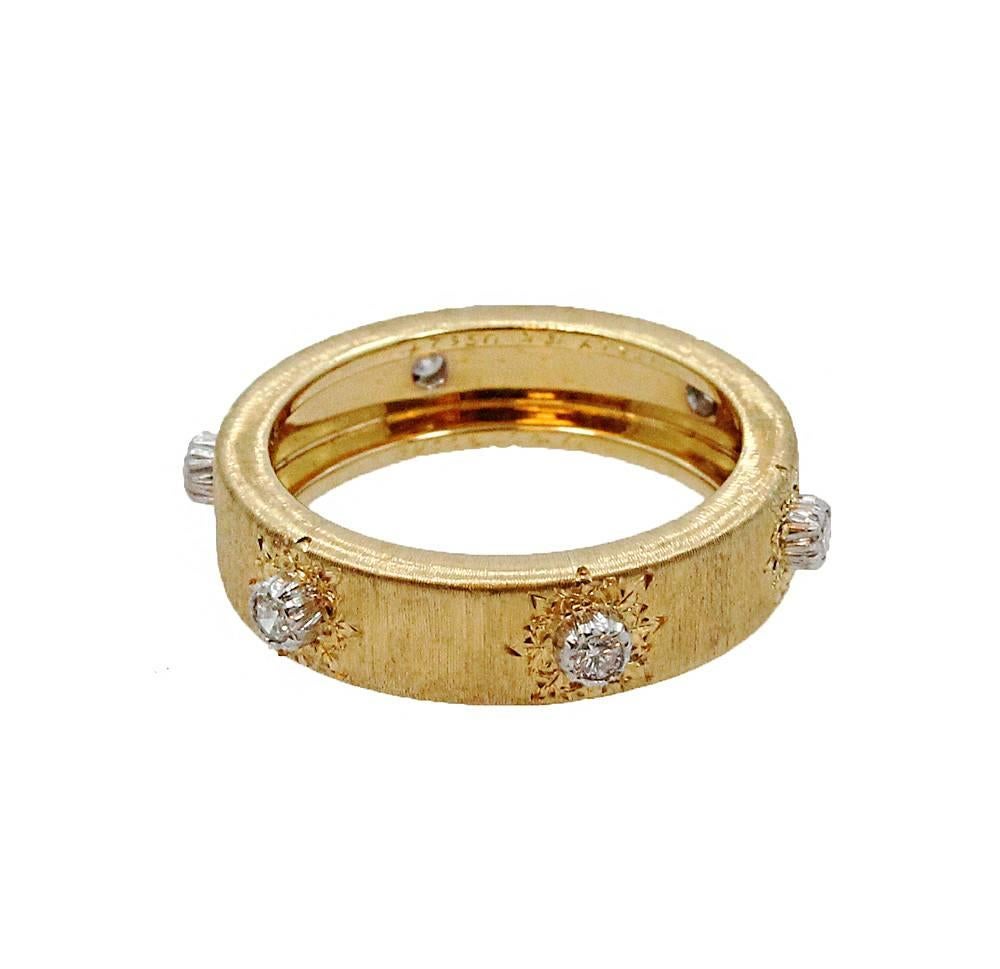 Buccellati Classica Diamond Two Color Gold Band Ring In New Condition For Sale In Naples, FL