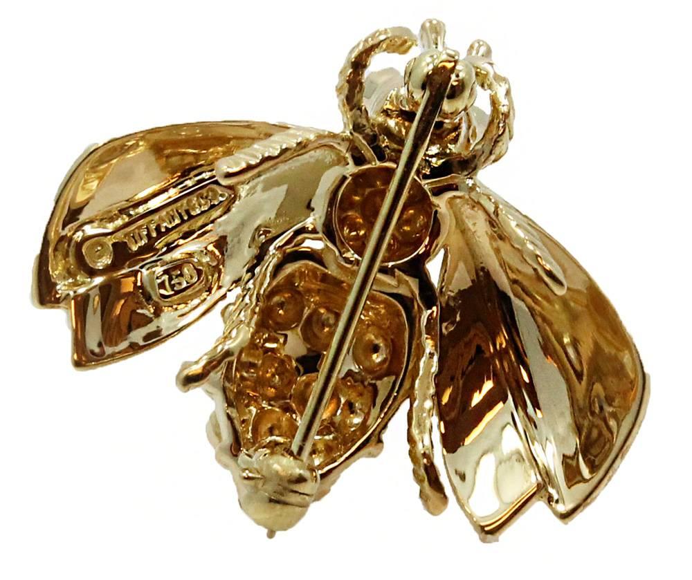 18K Yellow Gold Tiffany & Co. Bee Brooch, With Two Rubies, Circa 1980's.