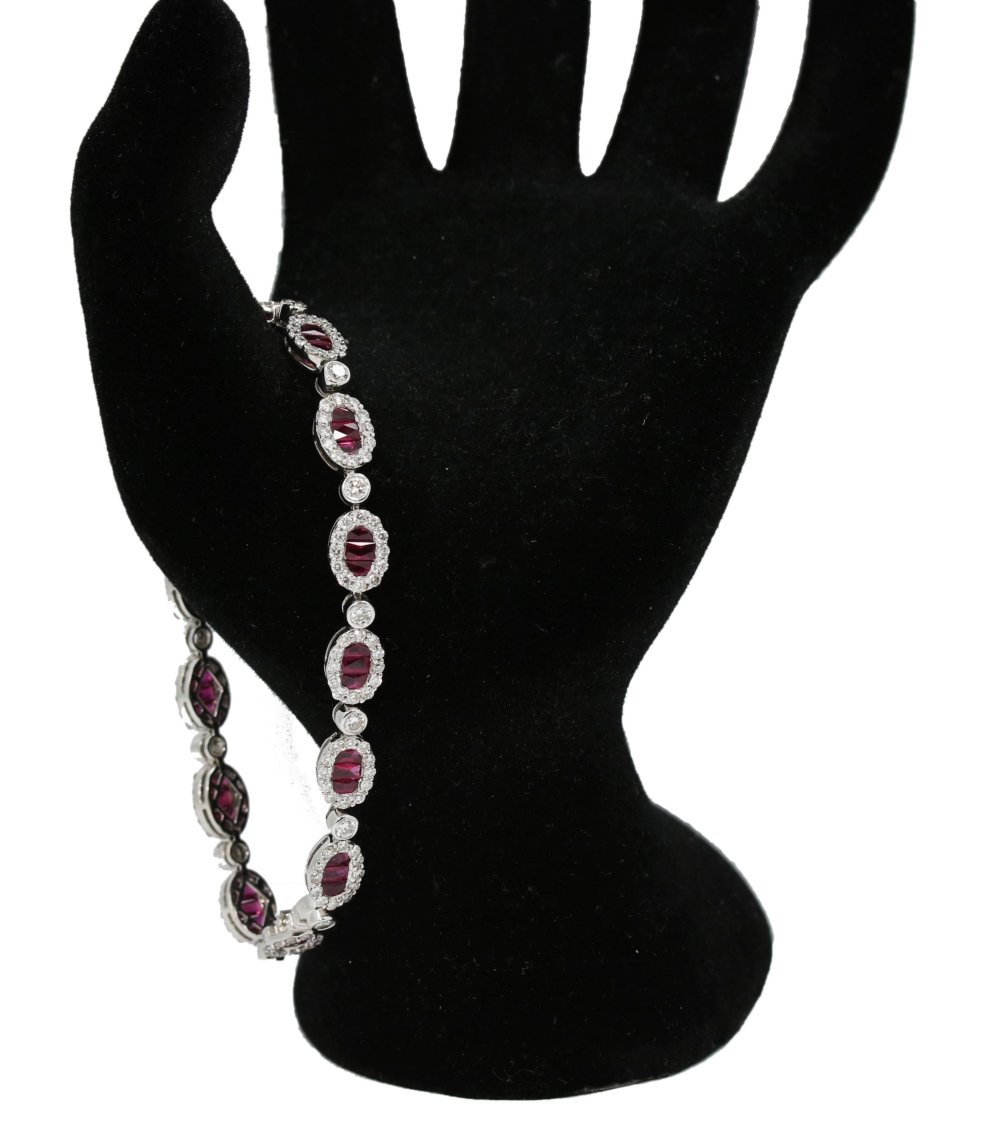 Women's or Men's Ruby and Diamond Tennis Bracelet 9cts White Gold  For Sale