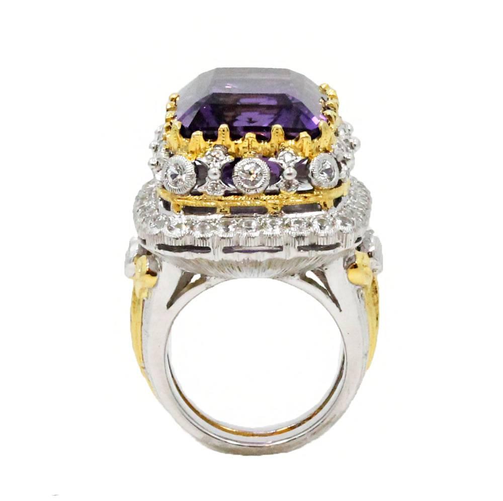 Byzantine Style  Amethyst Diamond Gold Ring In Excellent Condition For Sale In Naples, FL