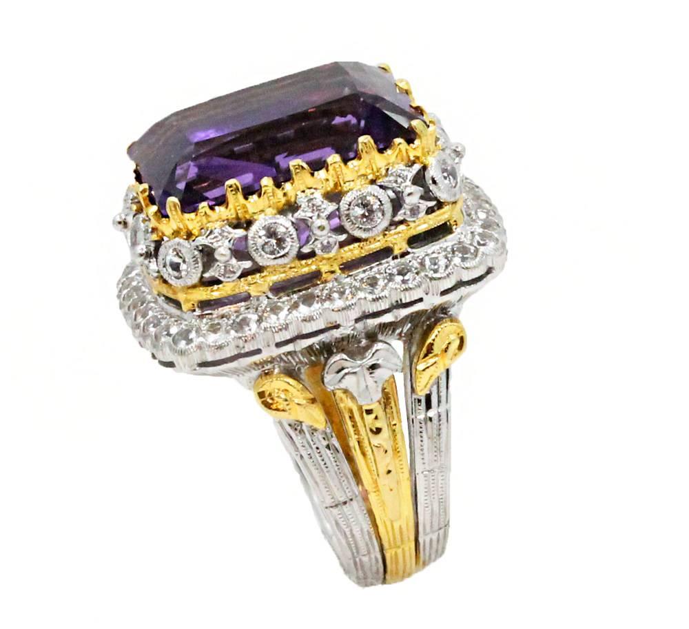 Women's Byzantine Style  Amethyst Diamond Gold Ring For Sale