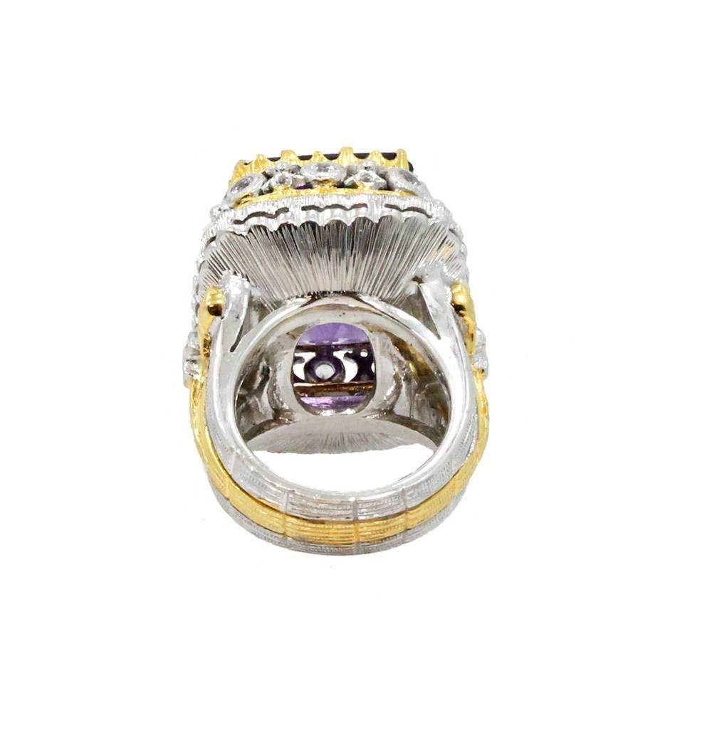 Byzantine Style  Amethyst Diamond Gold Ring For Sale 1