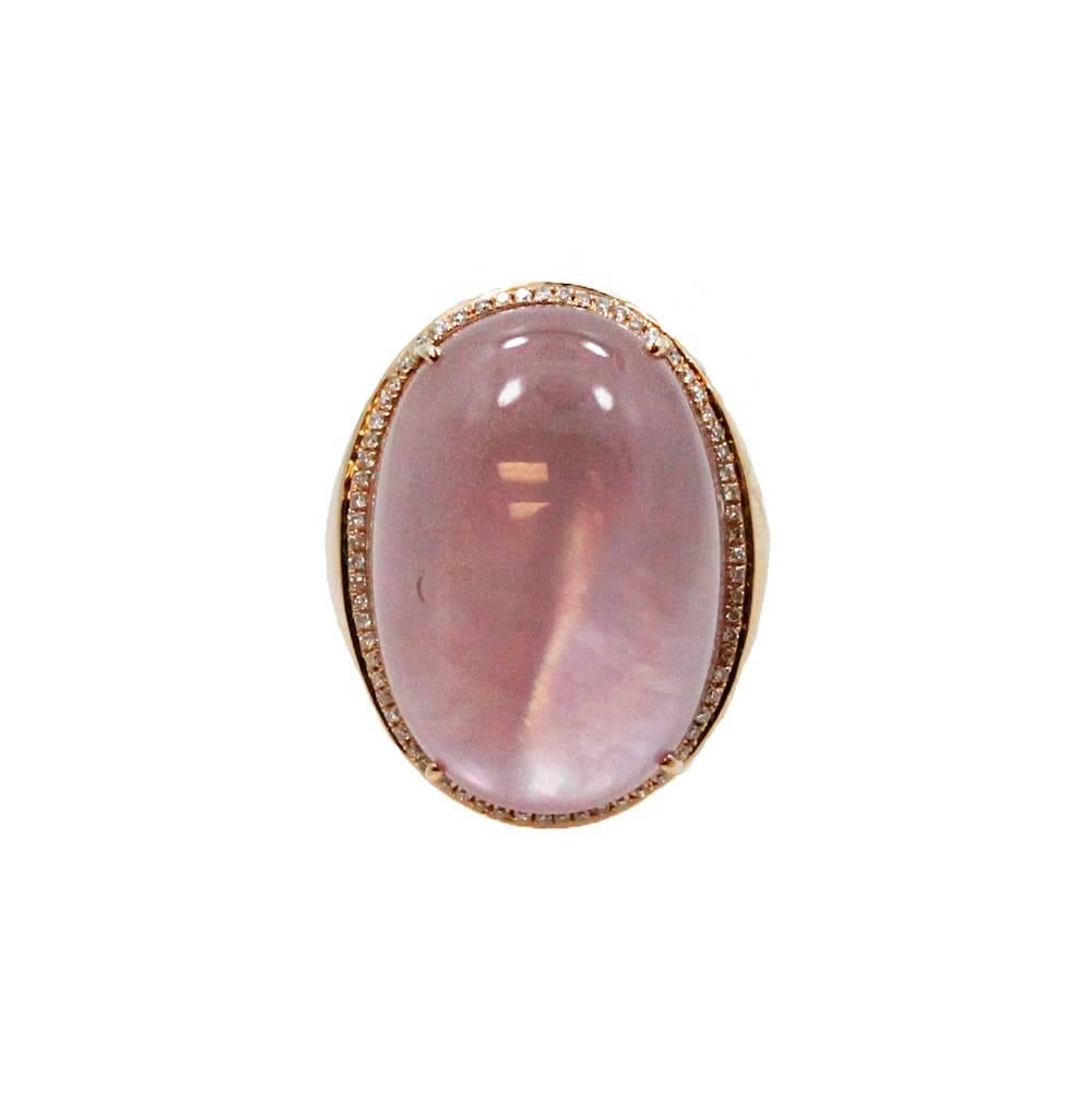 18K Rose Gold Ring With Oval Amethyst Weighing 37.40ct and Mother Of Pearl Overlay With Diamonds Weighing .21ctw G-H in Color and SI1 In Clarity