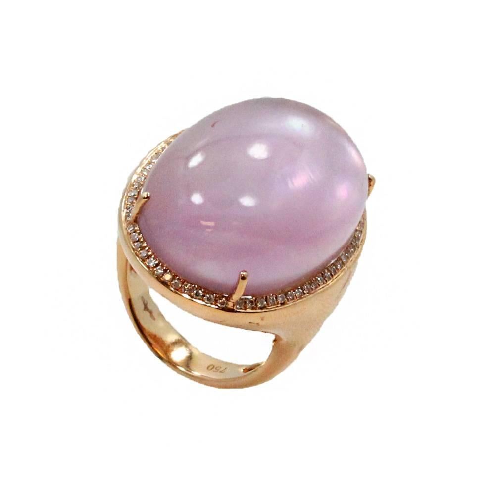 Diamond Oval Amethyst Rose Gold  Ring  In New Condition For Sale In Naples, FL